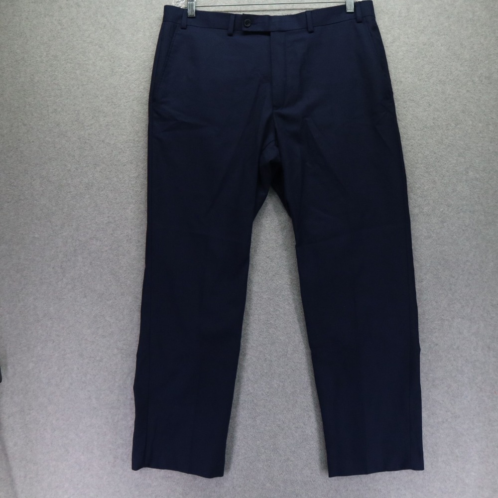 Van Heusen Pants Mens 36x30 Dress Slacks Suit Business Formal Flat Front Blue